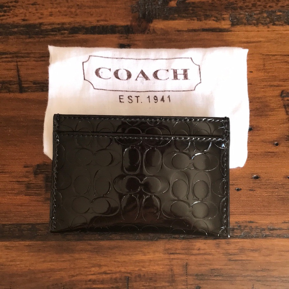 ✨COACH✨ BLACK EMBOSSED GLOSS CARD CASE HOLDER